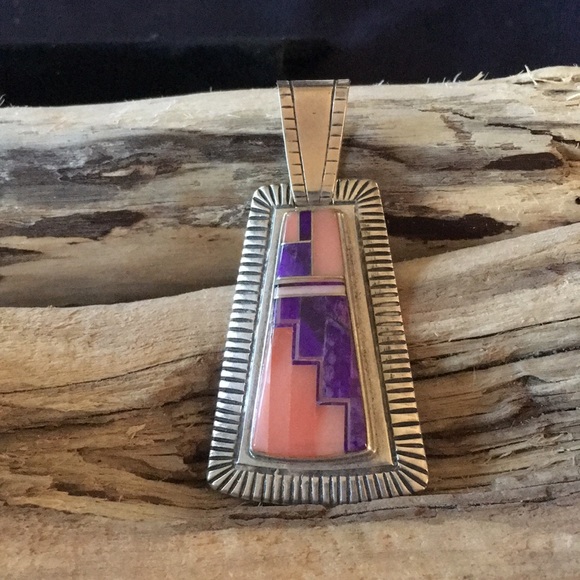 Vintage Navajo Norton Becenti Native American Inlay Pendant - Picture 5 of 14
